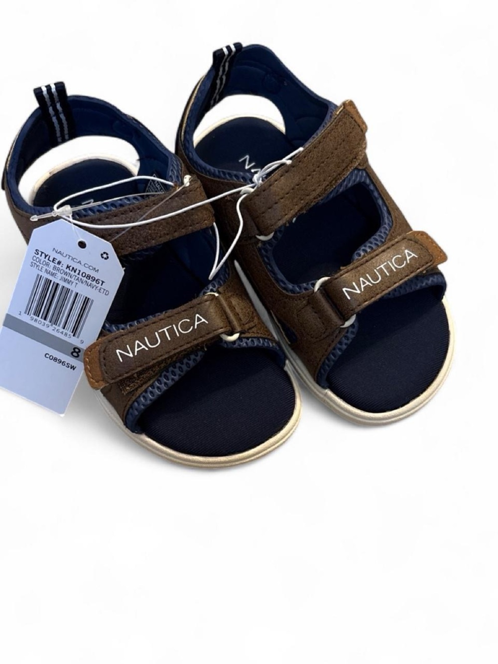 Nautica Kids Brown and Navy Hook-and-Loop Sandals